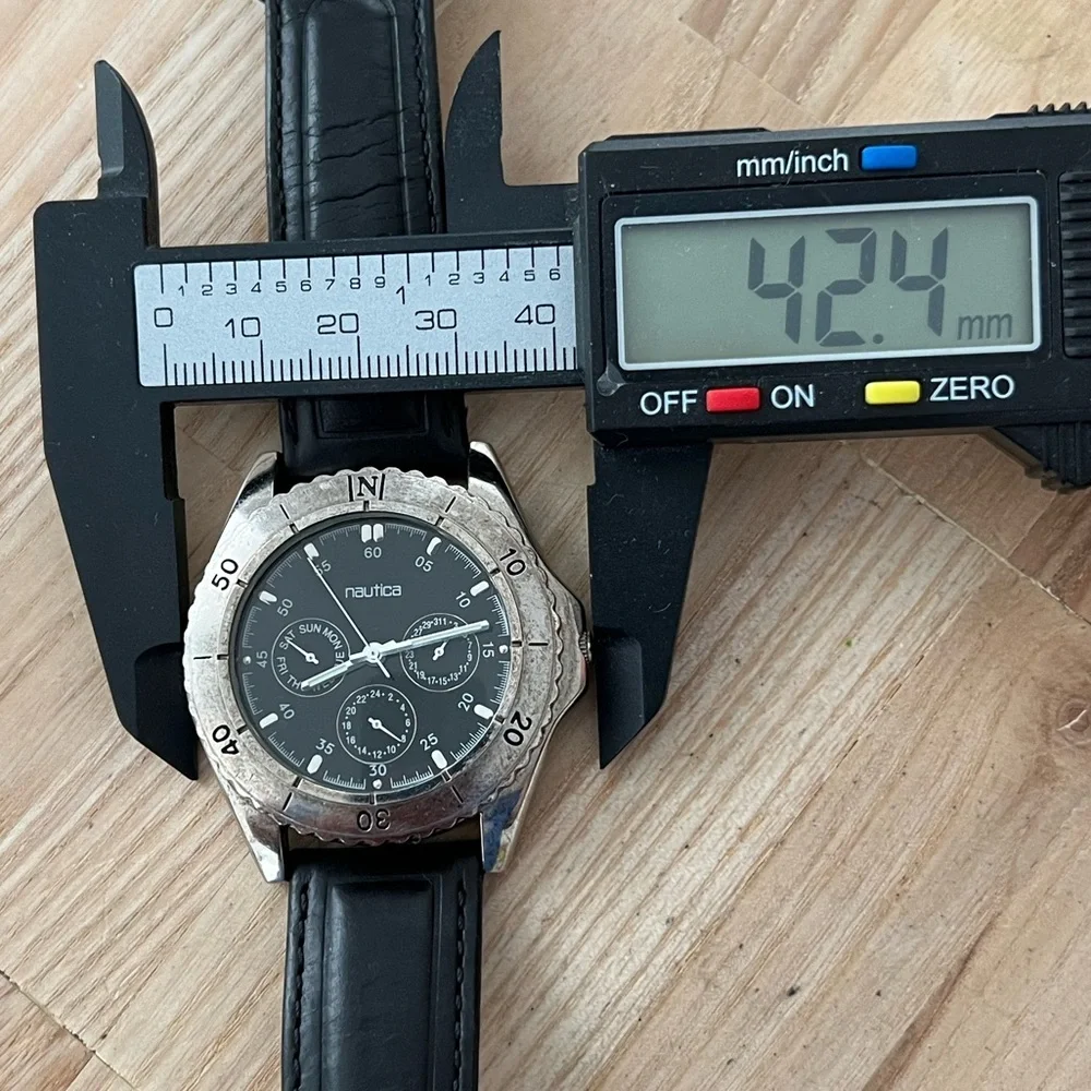 Nautica Vintage Chronograph Style Men’s Watch Black Dial Black Leather Strap
